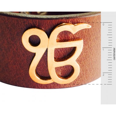 Gold Ik Onkar Leather Bracelet